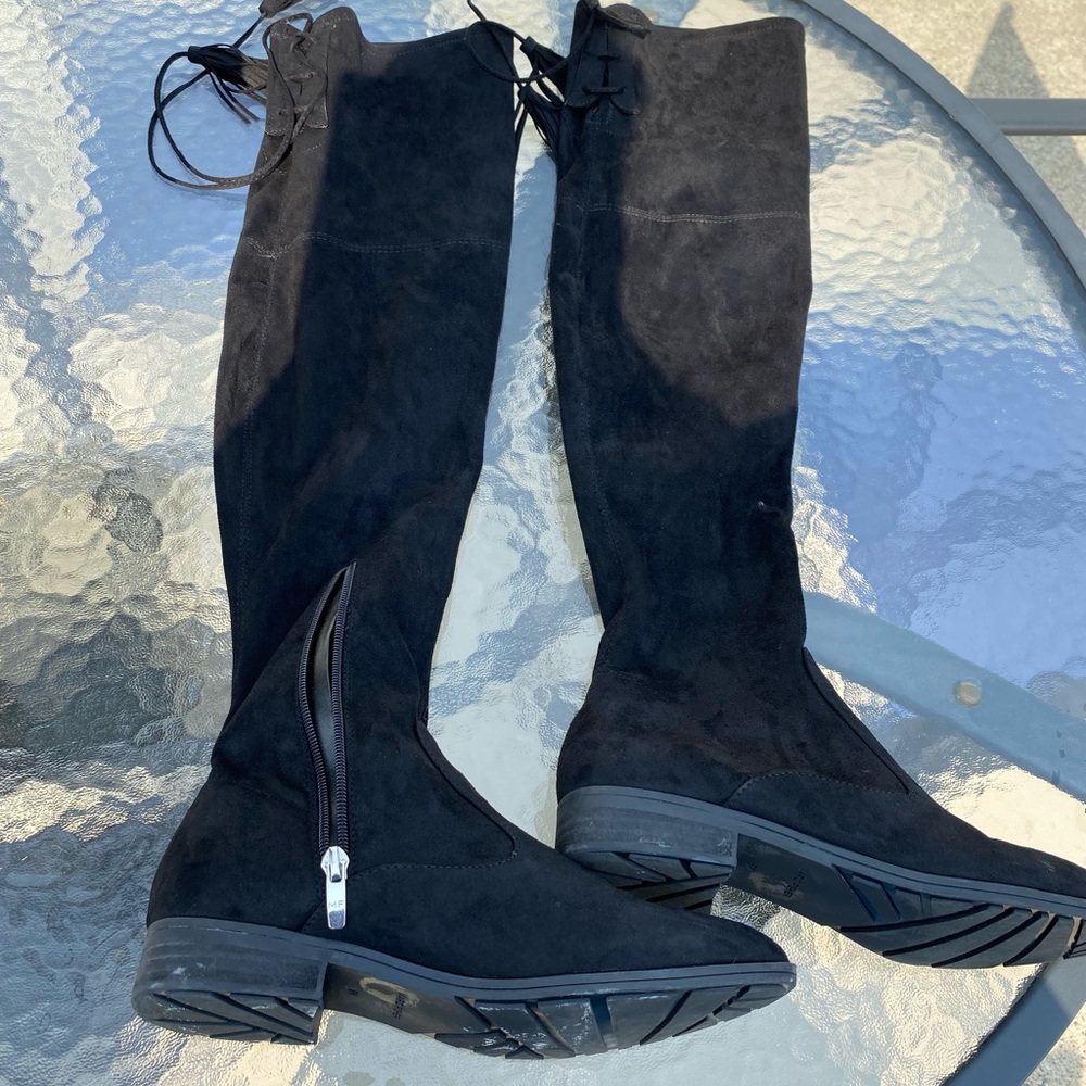 Marc Fisher Over The Knee Faux Suede Boots w/ties - Picture 7 of 16